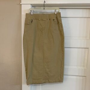 Nuggles Classic Denim Tan Elastic Waist Midi Skirt Sz Medium